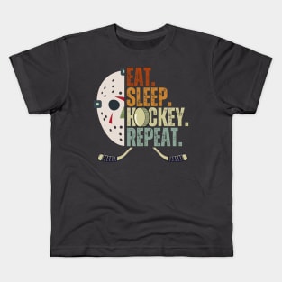 Eat Sleep Hockey Repeat Kids Adult Ice Hockey Retro Vintage Kids T-Shirt